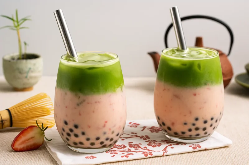 Strawberry Matcha Boba ストロベリー抹茶タピオカ