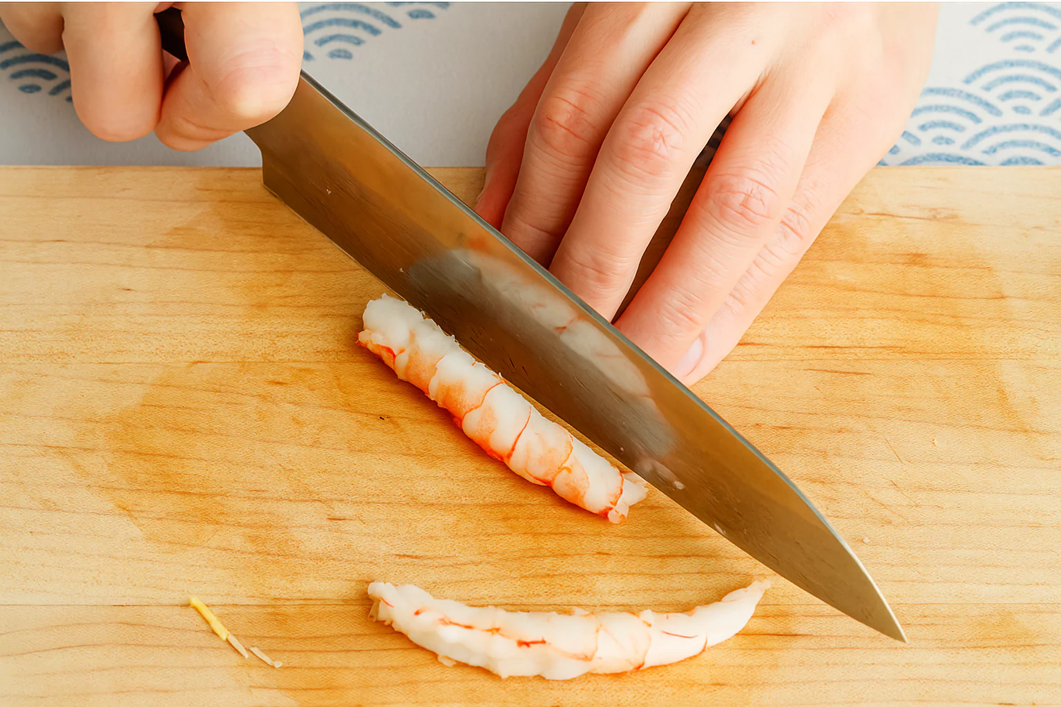 the shrimp by slicing