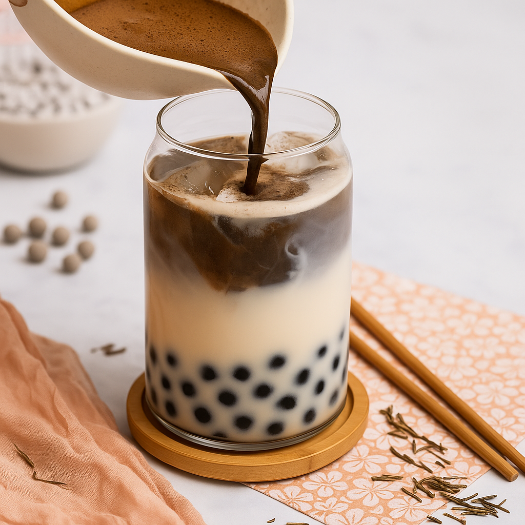 Japanese Hojicha Milk Tea Drink