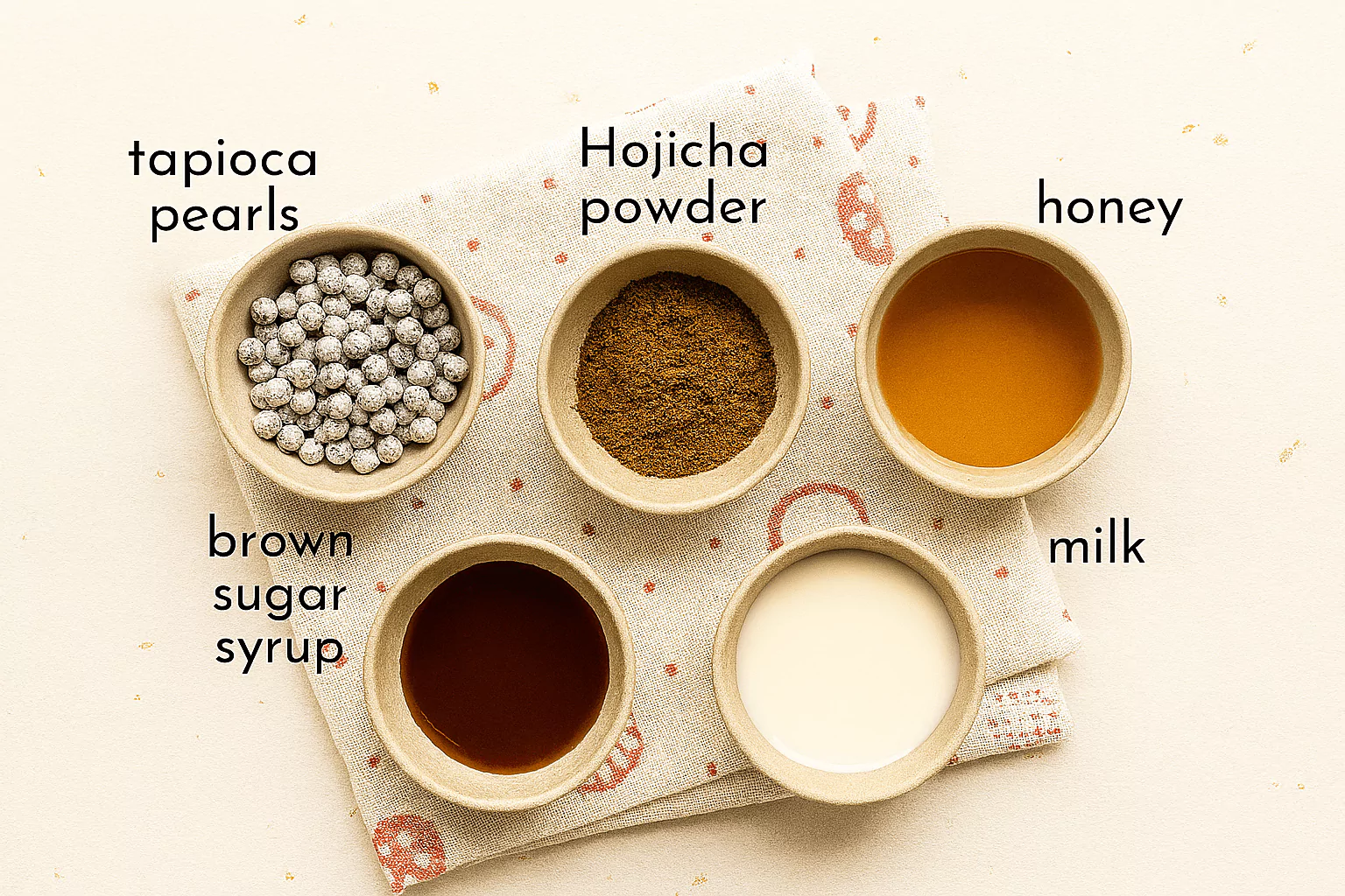 Ingredients for Hojicha Bubble Tea