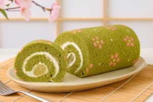 Matcha Roll Cake with Mochi