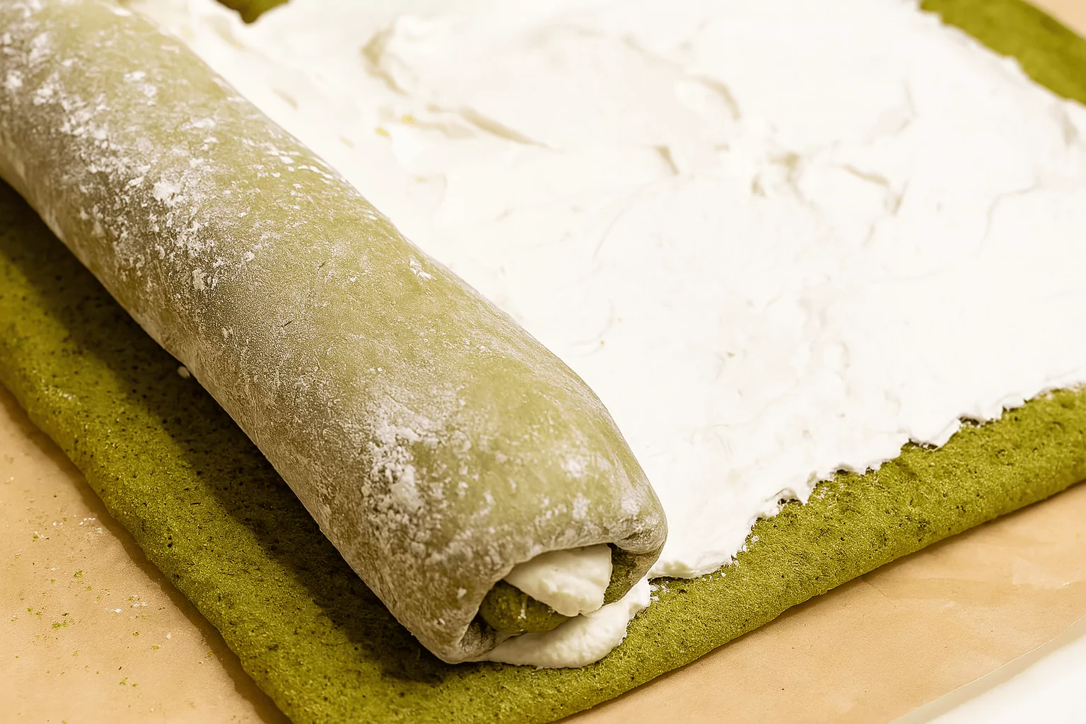 Matcha Roll Cake with Mochi