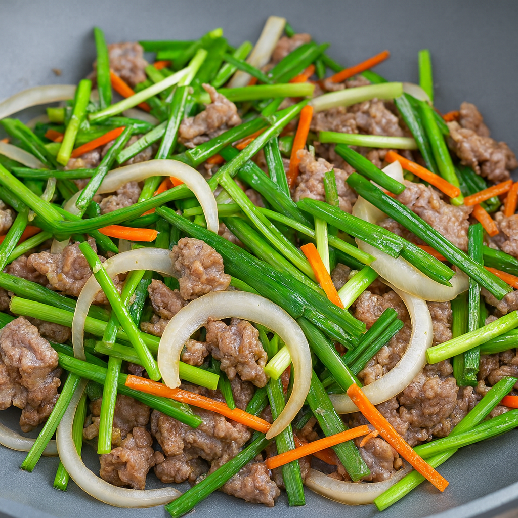 Stir-fried Beef and Chives (牛肉とチャイブの炒め物)