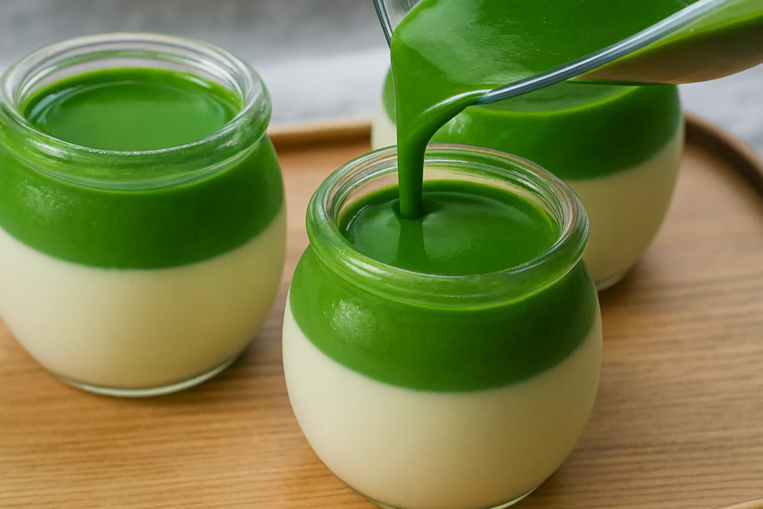 Rich two-layer matcha pudding 濃厚な二層抹茶プリン