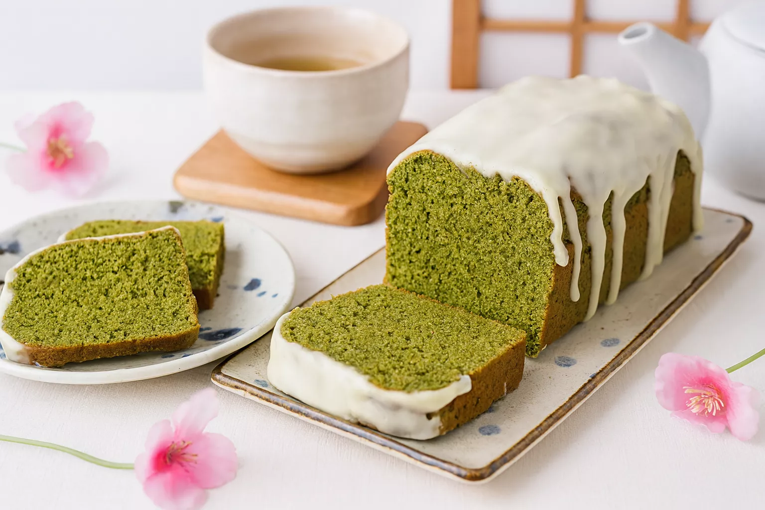 white chocolate matcha pound cake
