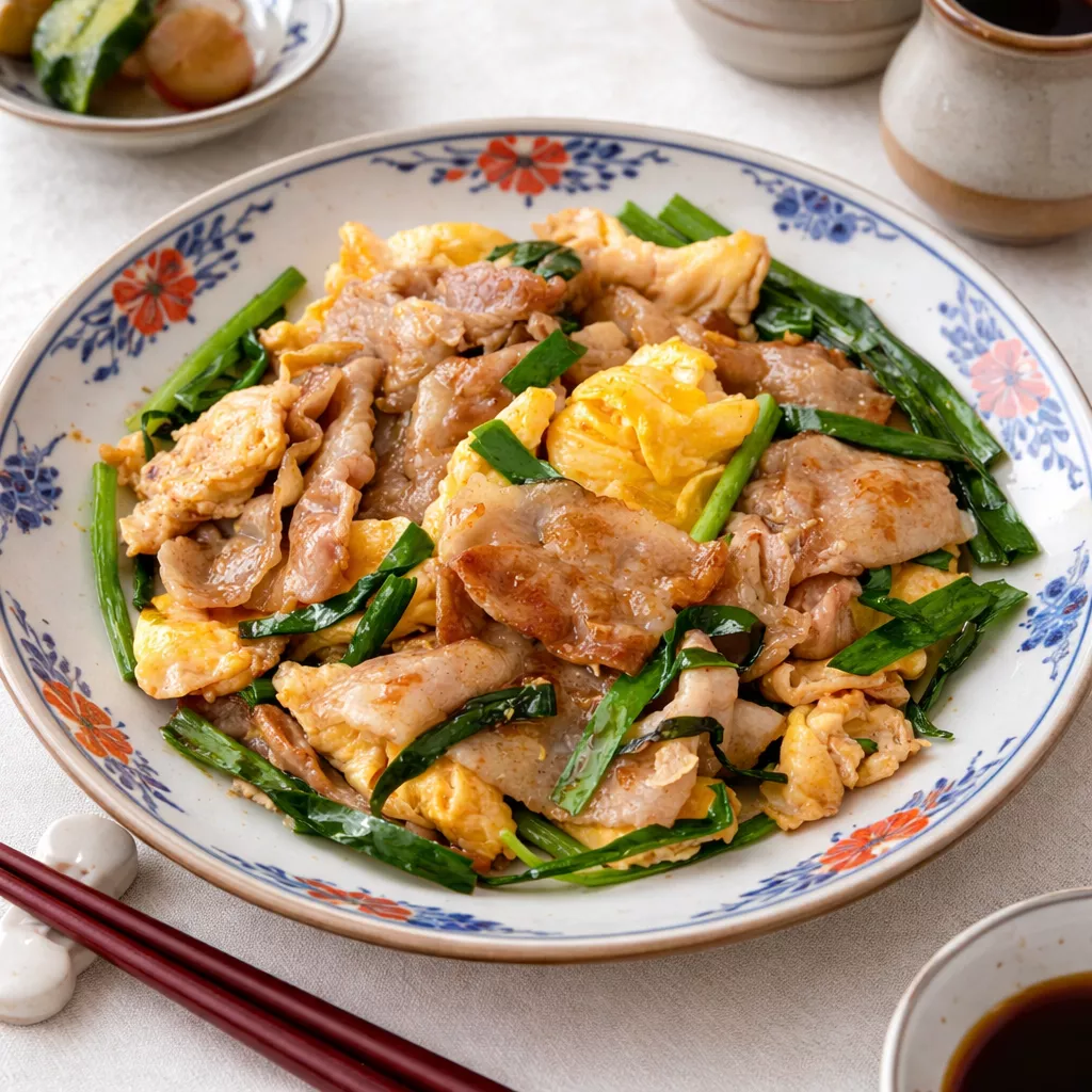 Stir-fried pork with chives 豚肉とチャイブの炒め物 Stir-fried pork with chives 豚肉とチャイブの炒め物