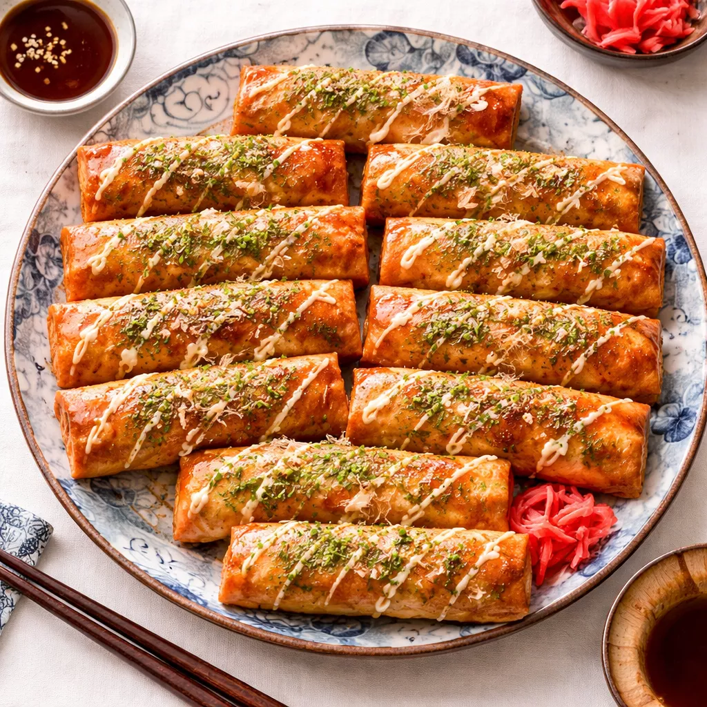 Takoyaki-style spring rolls Takoyaki-style spring rolls