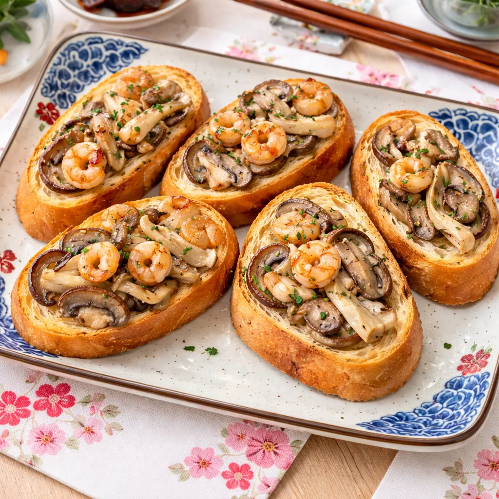 Shrimp and Mushroom Toast エビとマッシュルームのトースト Shrimp and Mushroom Toast エビとマッシュルームのトースト