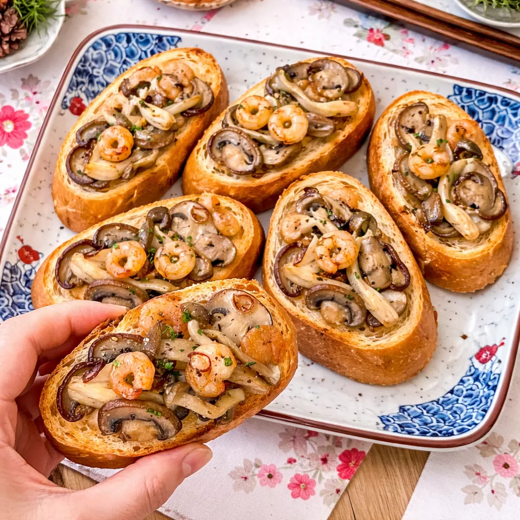 Shrimp and Mushroom Toast エビとマッシュルームのトースト Shrimp and Mushroom Toast エビとマッシュルームのトースト