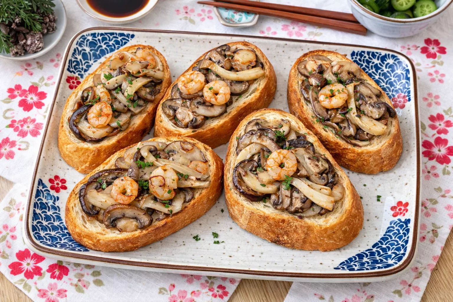 Shrimp and Mushroom Toast エビとマッシュルームのトースト Shrimp and Mushroom Toast エビとマッシュルームのトースト