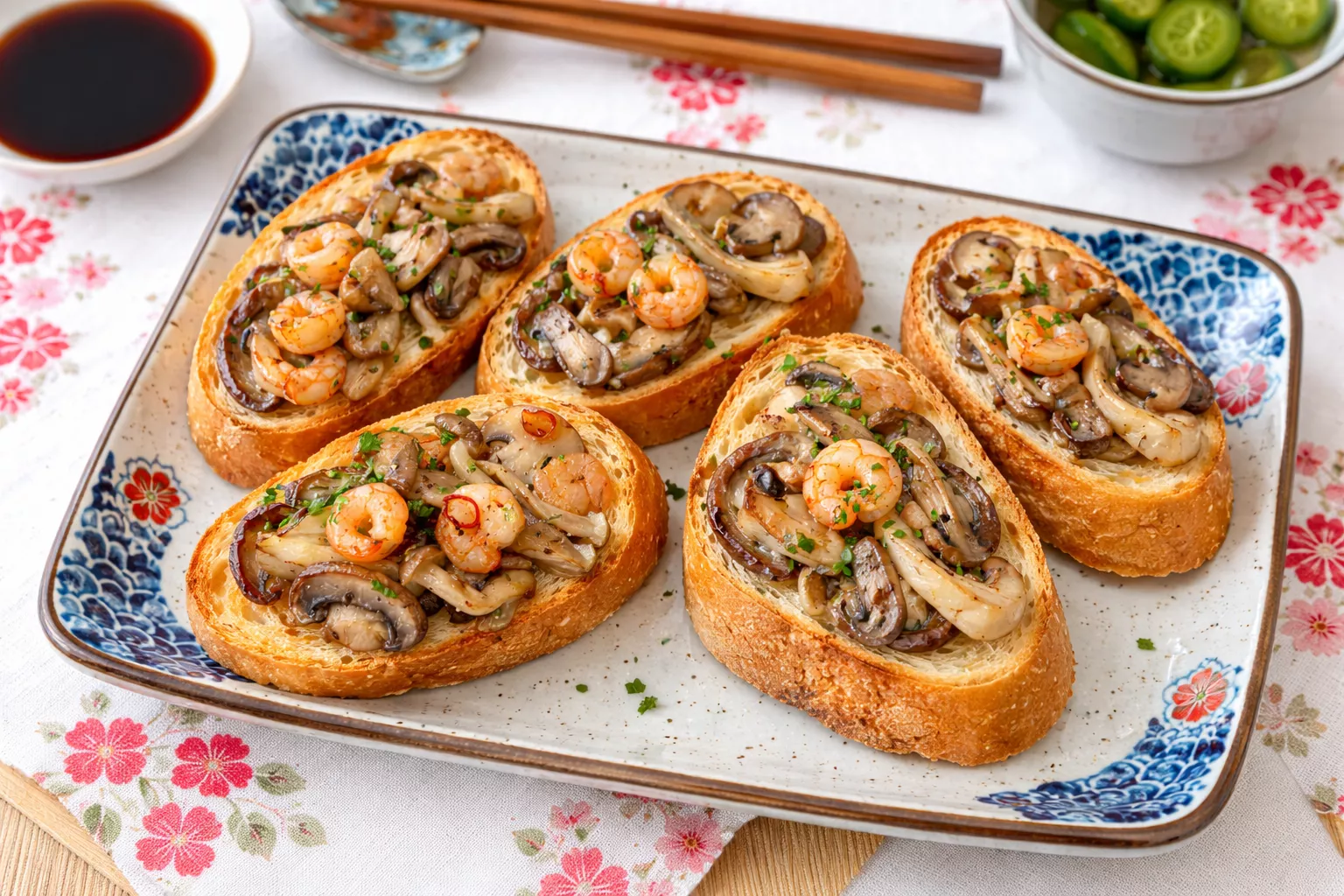 Shrimp and Mushroom Toast エビとマッシュルームのトースト