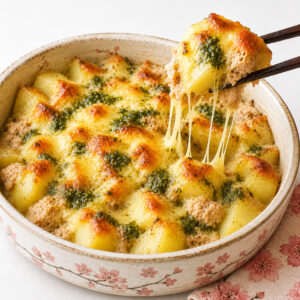 Basil and cheese baked potatoes and tuna