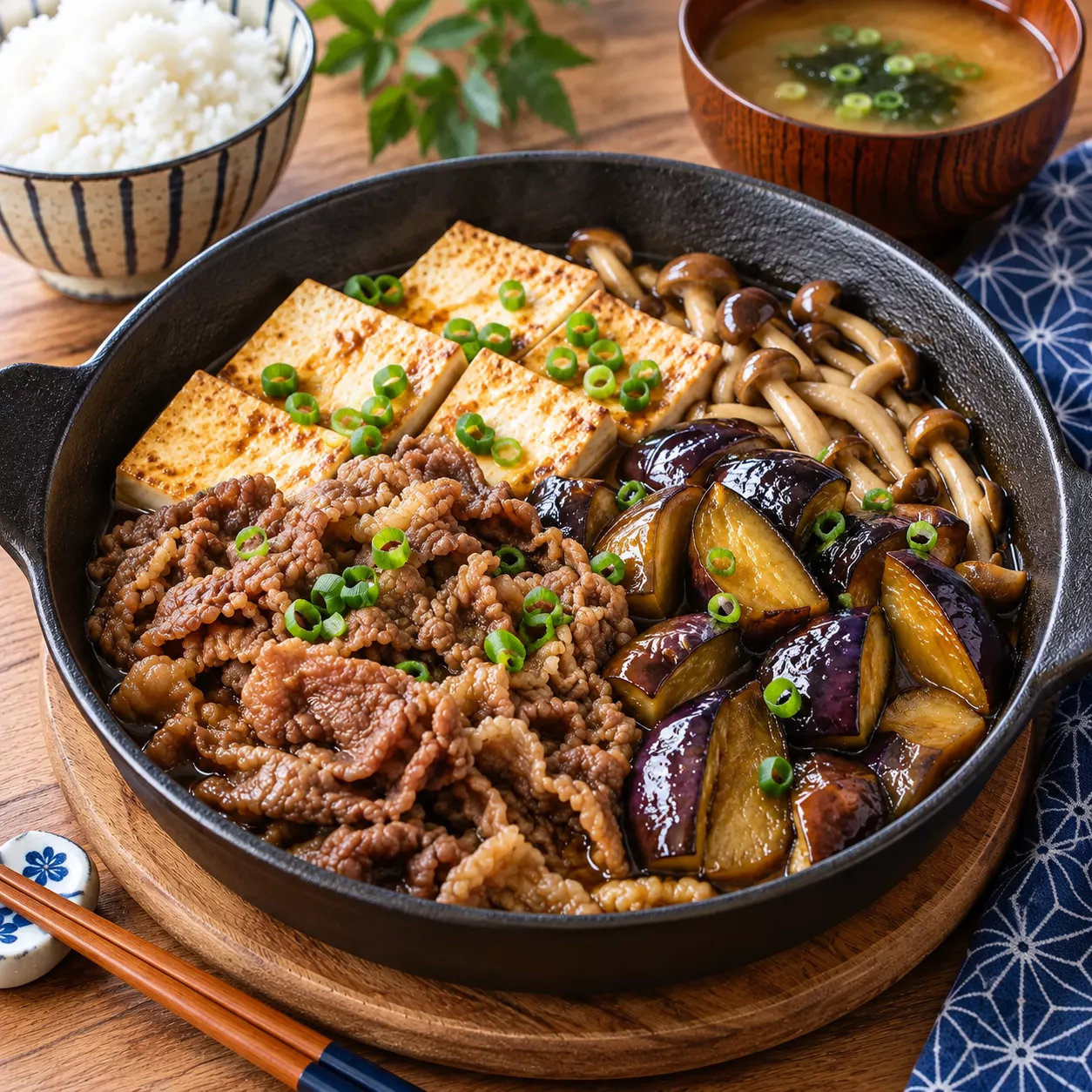 Beef and Autumn Eggplant Sukiyaki-Style Stew
