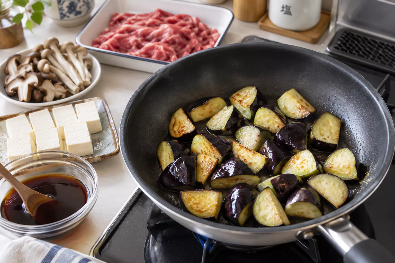 Brown the Eggplant Beef and Autumn Eggplant Sukiyaki-Style Stew