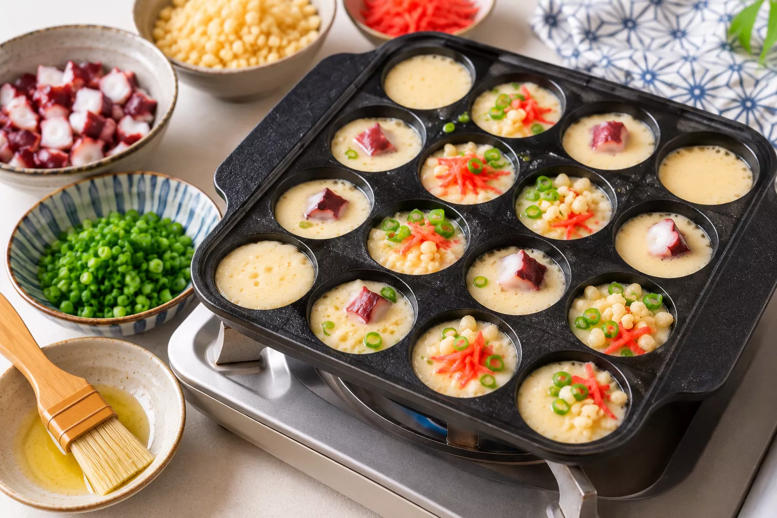 Step 2 Fill the Takoyaki Pan Takoyaki