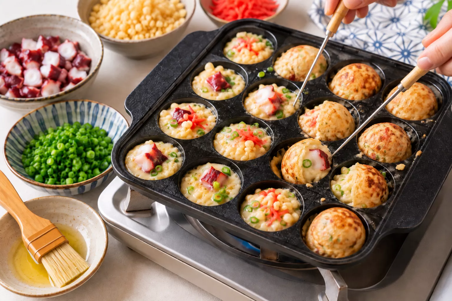 Step 3 Turn and Shape the Takoyaki Takoyaki