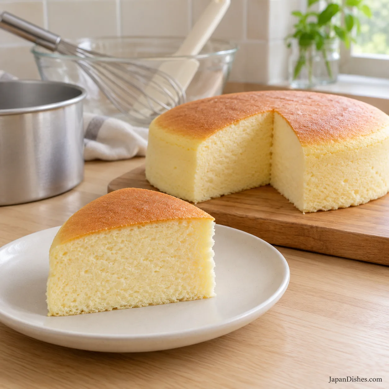 Japanese cotton cheesecake with a golden top and airy pale crumb