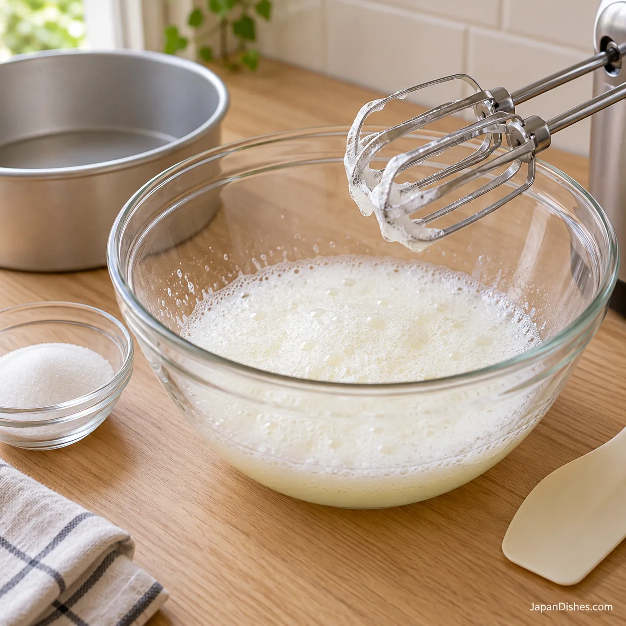 Foamy egg whites before gradually adding sugar